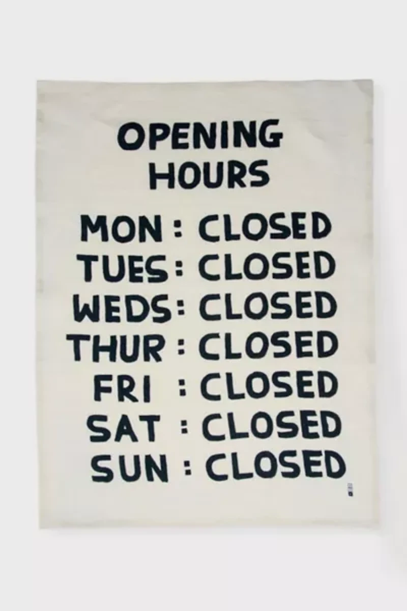 Third Drawer Down Opening Hours Tea Towel x David Shrigley