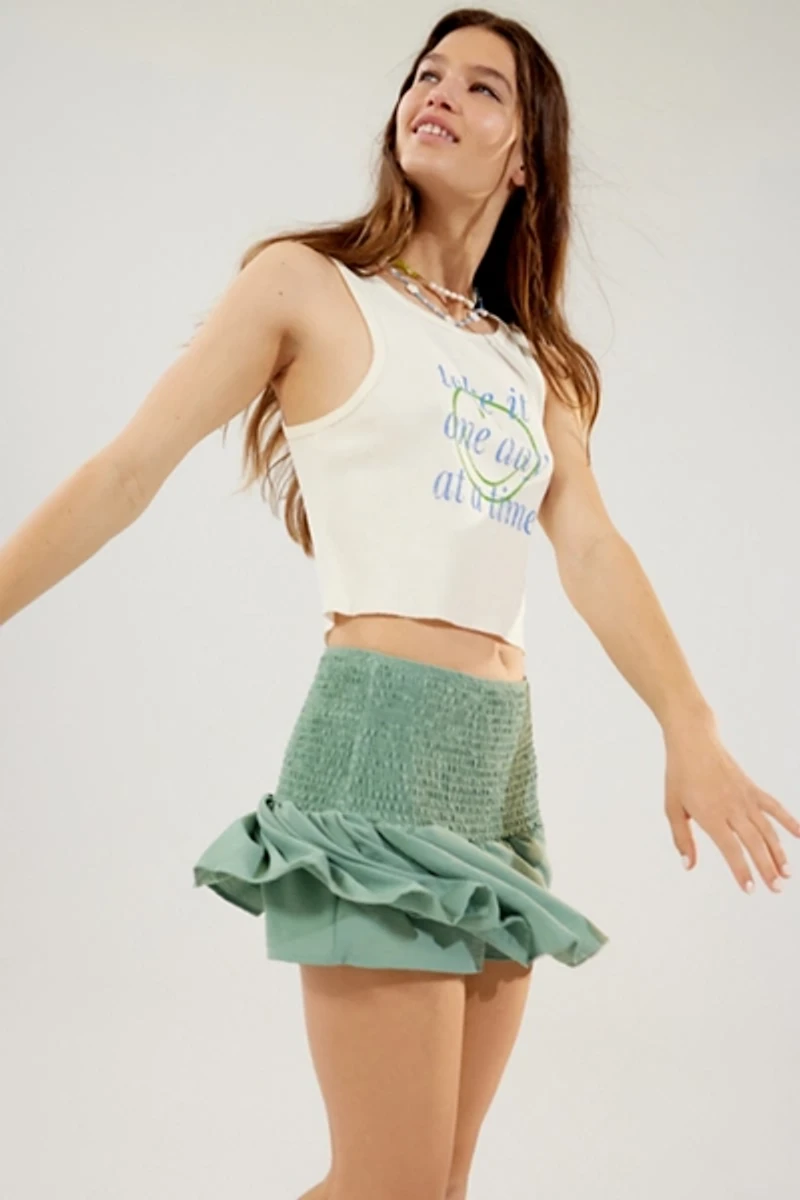 UO Rara Satin Smocked Skort