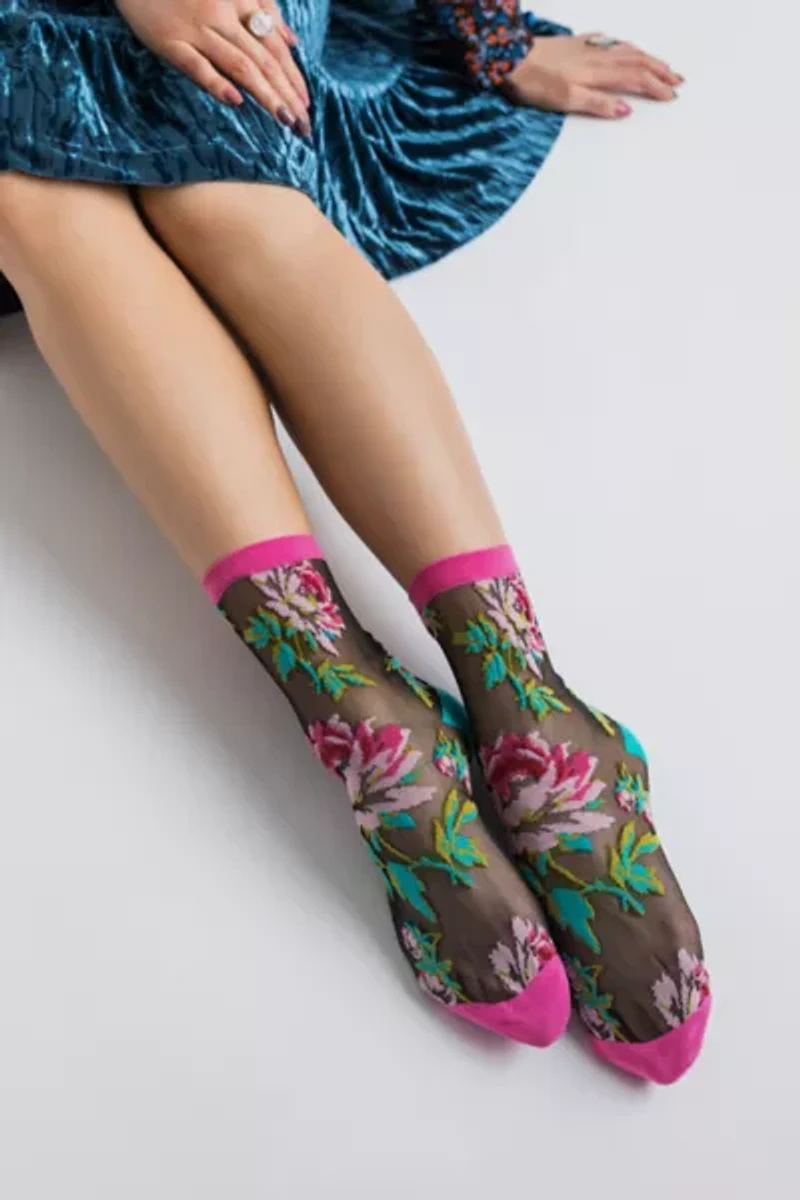 Sock Candy English Rose Black Sheer Sock