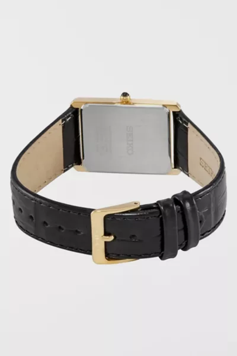Seiko Quartz Square Face Black Leather Watch SWR052