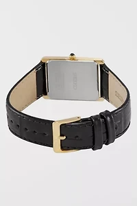 Seiko Quartz Square Face Black Leather Watch SWR052