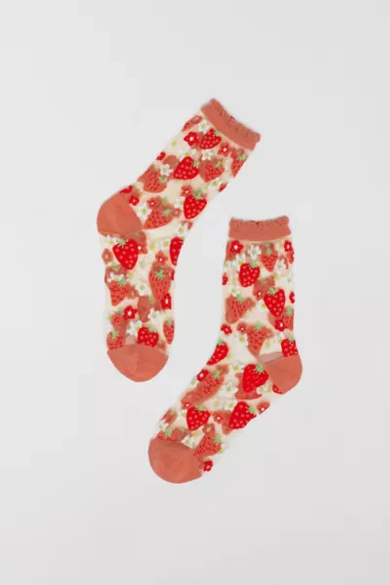 Sock Candy Strawberry Daisy Ruffle Sheer Sock
