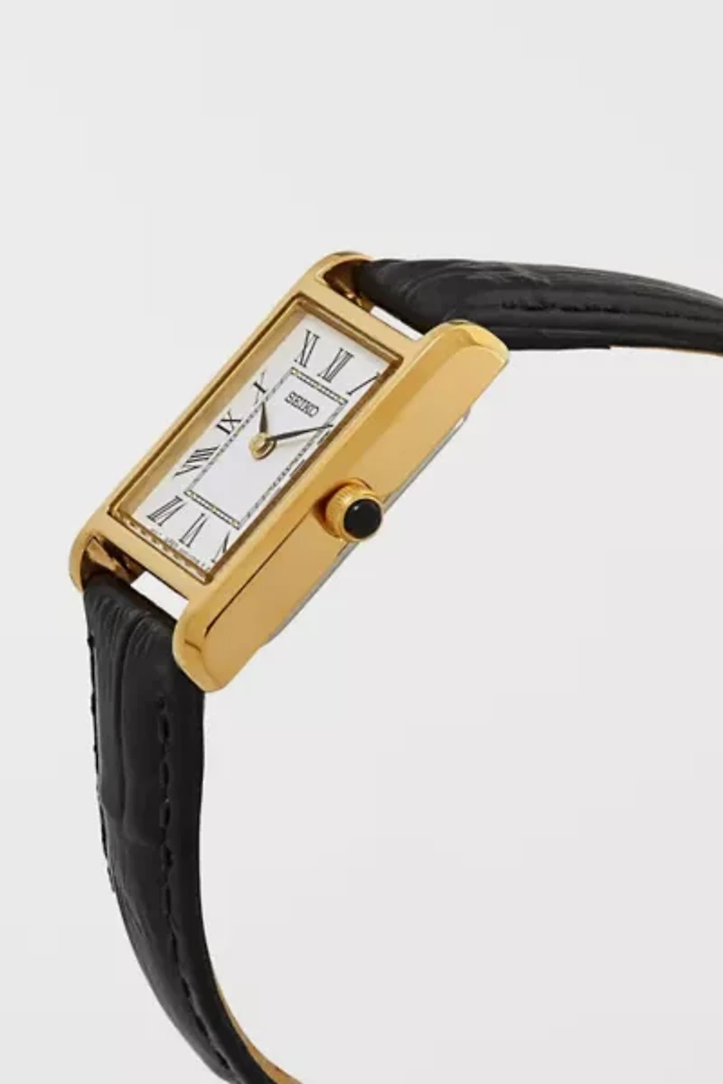 Seiko Quartz White Dial Black Leather Ladies Watch SWR054