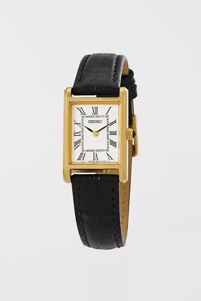 Seiko Quartz White Dial Black Leather Ladies Watch SWR054