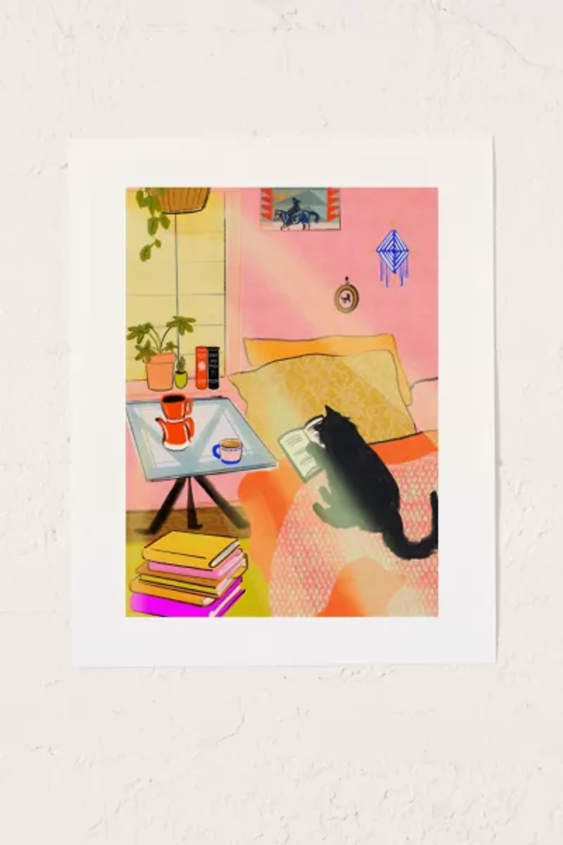 Mala Hora Well Read Coffee Cat Art Print
