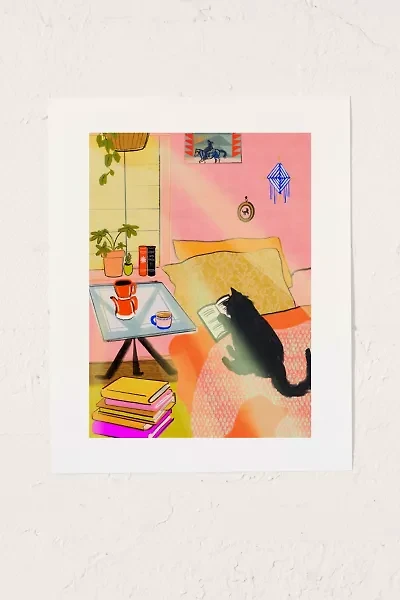 Mala Hora Well Read Coffee Cat Art Print