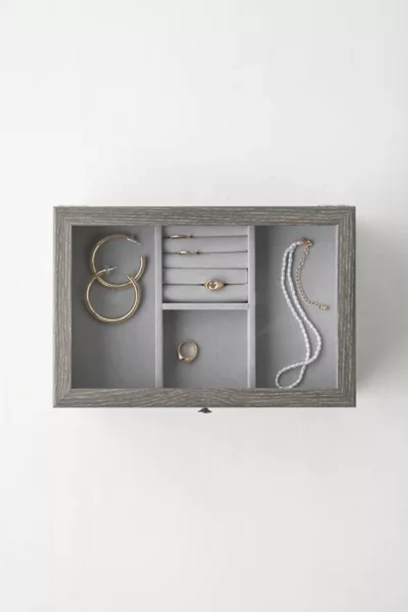 Mele and Co Ardene Glass Top Wooden Jewelry Box