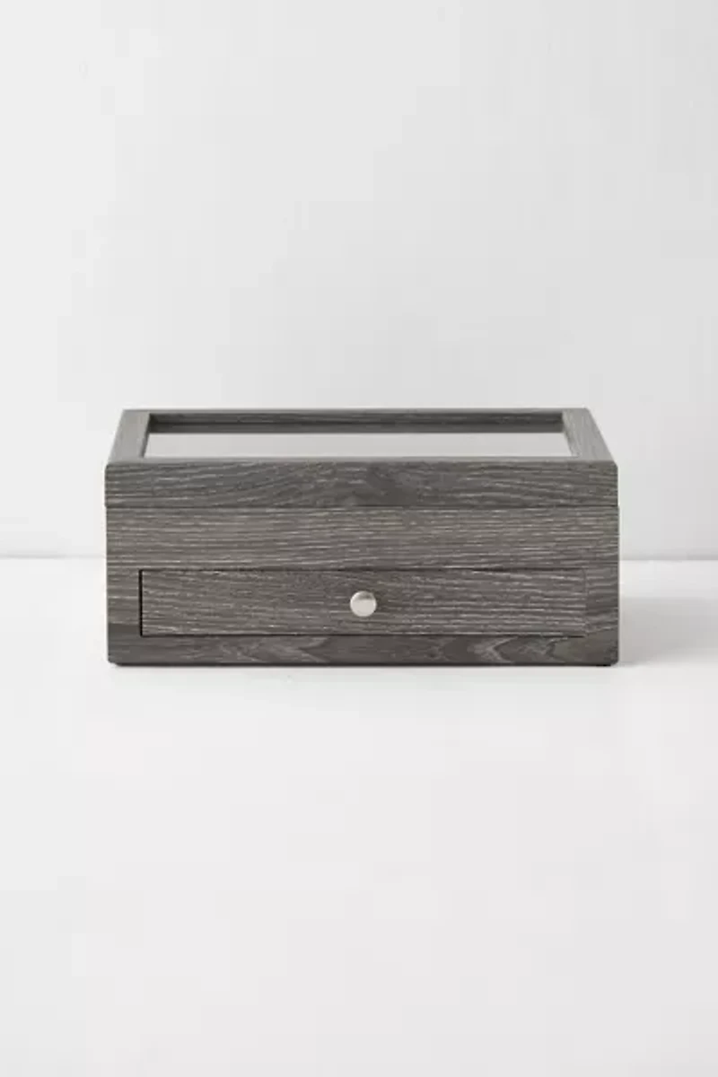 Mele and Co Ardene Glass Top Wooden Jewelry Box