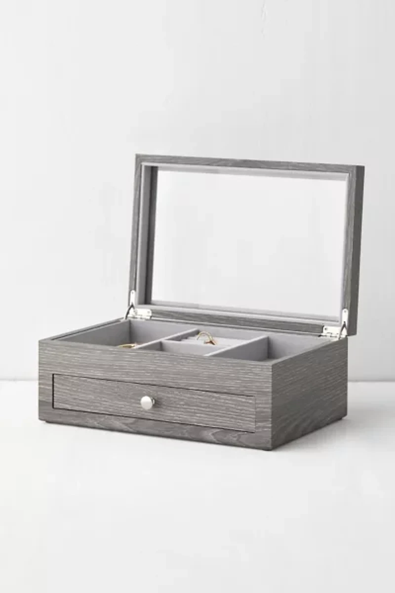 Mele and Co Ardene Glass Top Wooden Jewelry Box