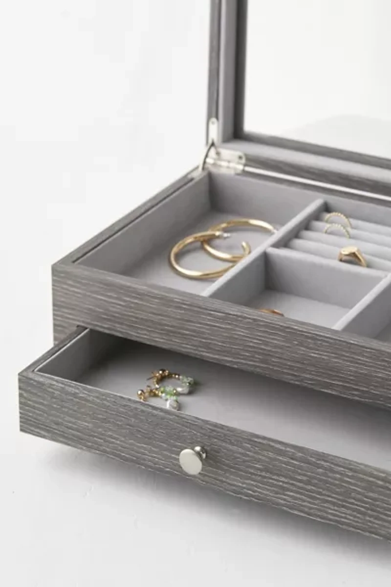 Mele and Co Ardene Glass Top Wooden Jewelry Box