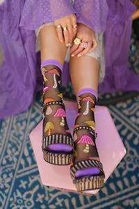 Sock Candy Magic Mushrooms Black Sheer Sock
