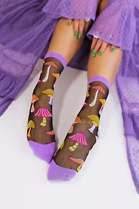 Sock Candy Magic Mushrooms Black Sheer Sock