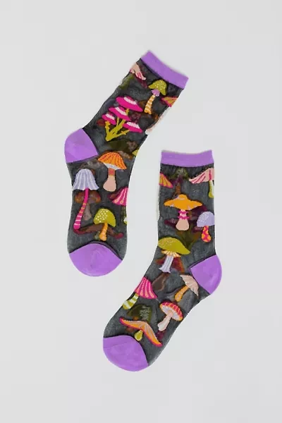 Sock Candy Magic Mushrooms Black Sheer Sock