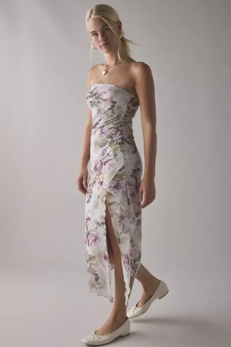 UO Samara Mesh Strapless Midi Dress