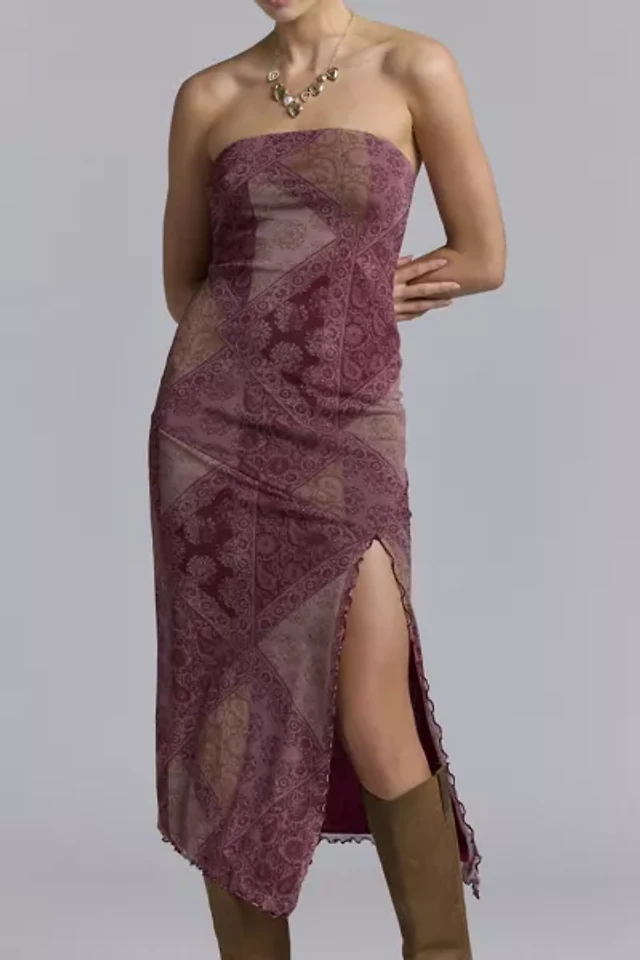 uo samara mesh strapless slit midi dress Urban Outfitters Uo Samara Mesh Strapless Midi Dress In Pink Combo