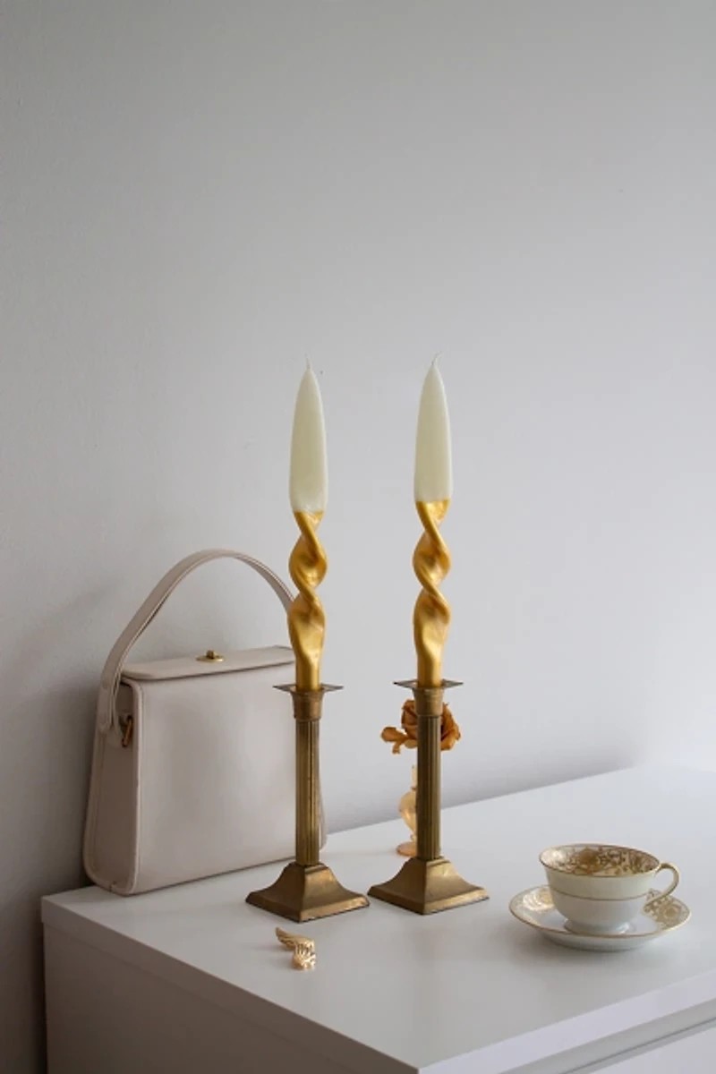 The Parmatile Shop Metallic Taper Candle Set