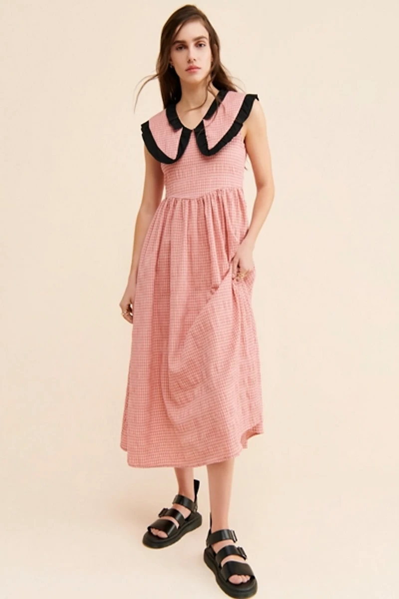 Ghospell Lease Gingham Midi Dress