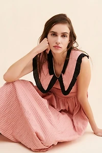 Ghospell Lease Gingham Midi Dress