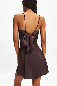 UO Bella Bow-Back Satin Mini Dress
