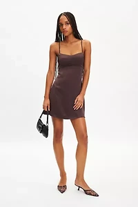 UO Bella Bow-Back Satin Mini Dress