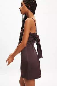 UO Bella Bow-Back Satin Mini Dress
