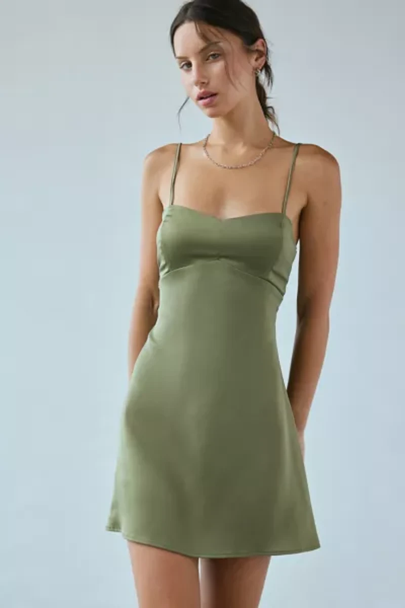 UO Bella Bow-Back Satin Mini Dress
