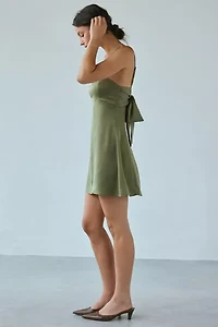 UO Bella Bow-Back Satin Mini Dress