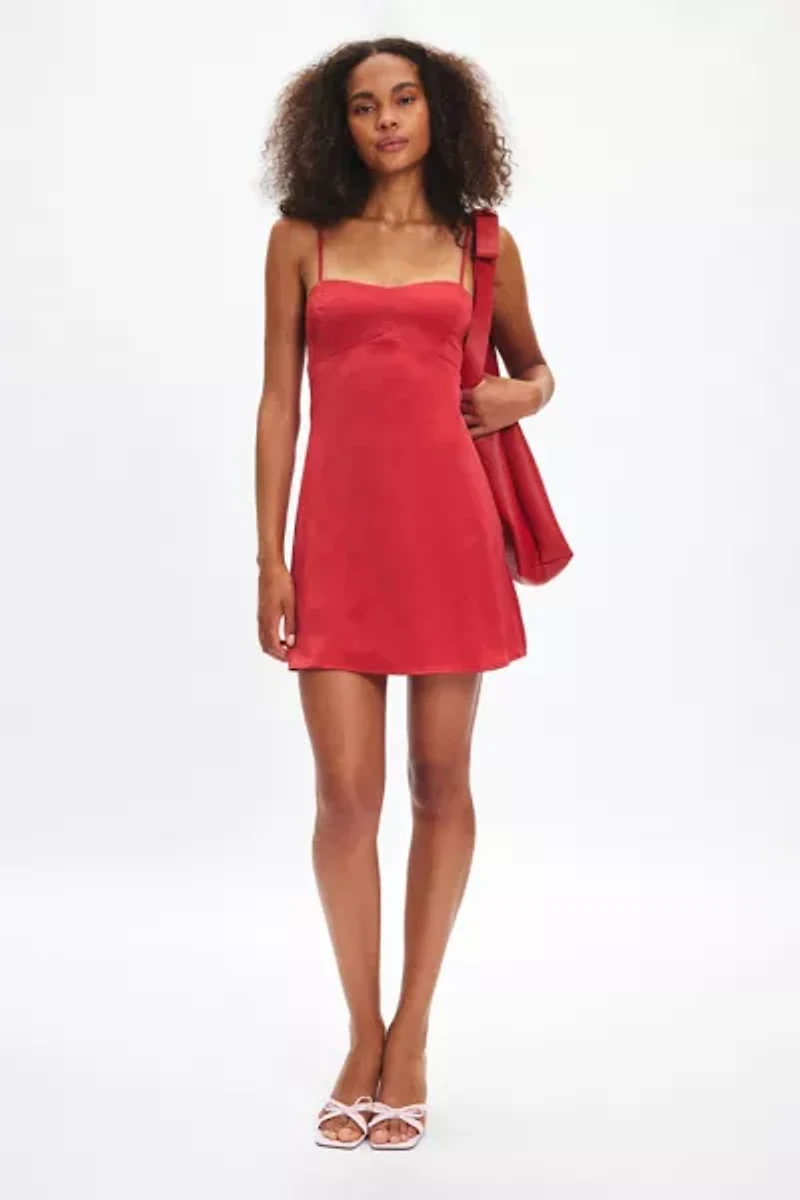 UO Bella Bow-Back Satin Mini Dress