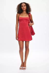 UO Bella Bow-Back Satin Mini Dress