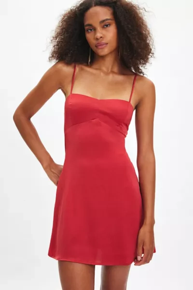 UO Bella Bow-Back Satin Mini Dress