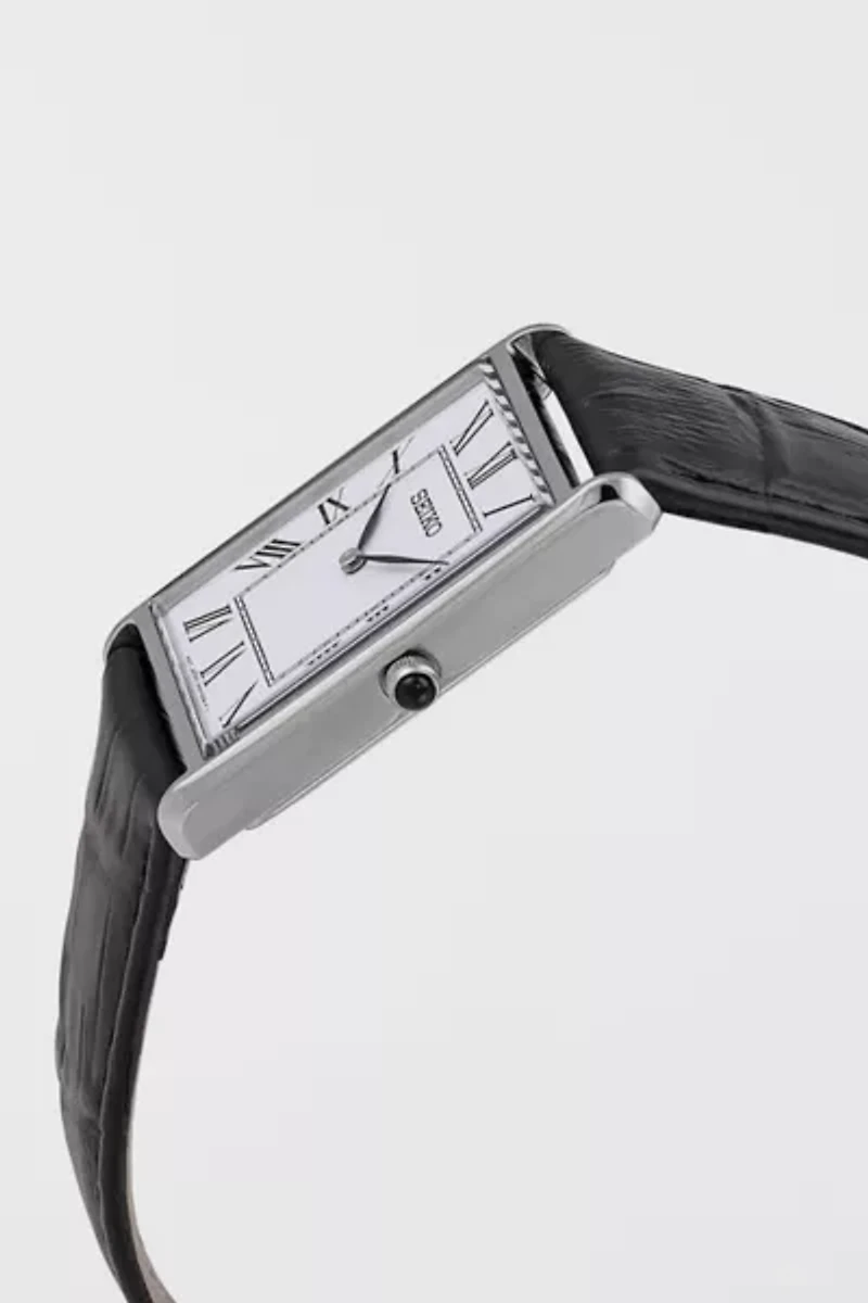 Seiko Essentials Quartz Black Leather Watch SWR049