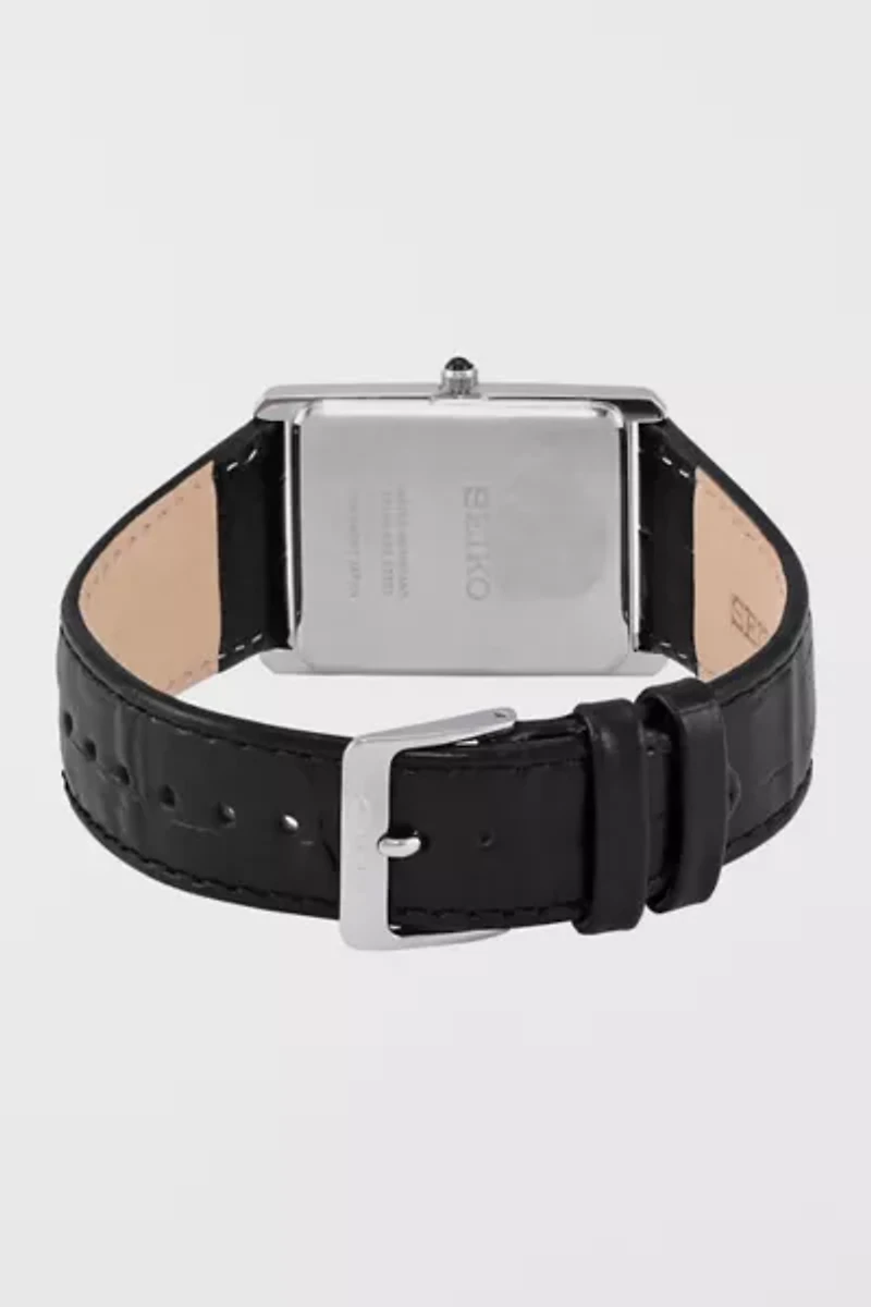 Seiko Essentials Quartz Black Leather Watch SWR049