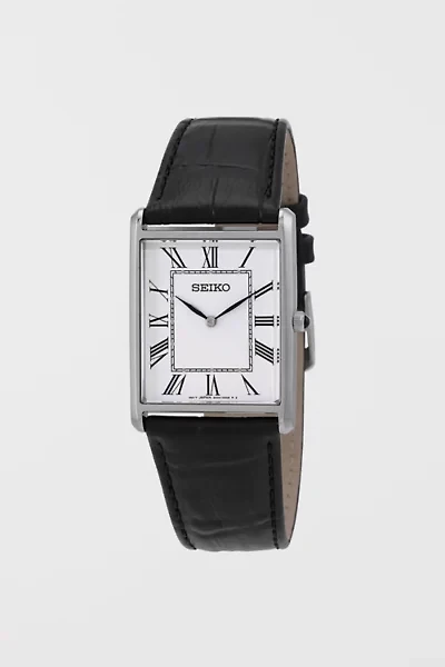 Seiko Essentials Quartz Black Leather Watch SWR049