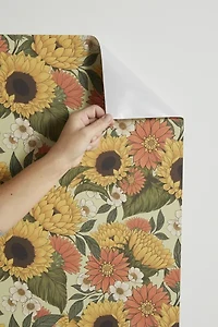 Avenie Sunflower Meadow Calm Green Removable Wallpaper