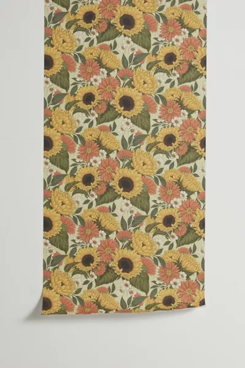 Avenie Sunflower Meadow Calm Green Removable Wallpaper