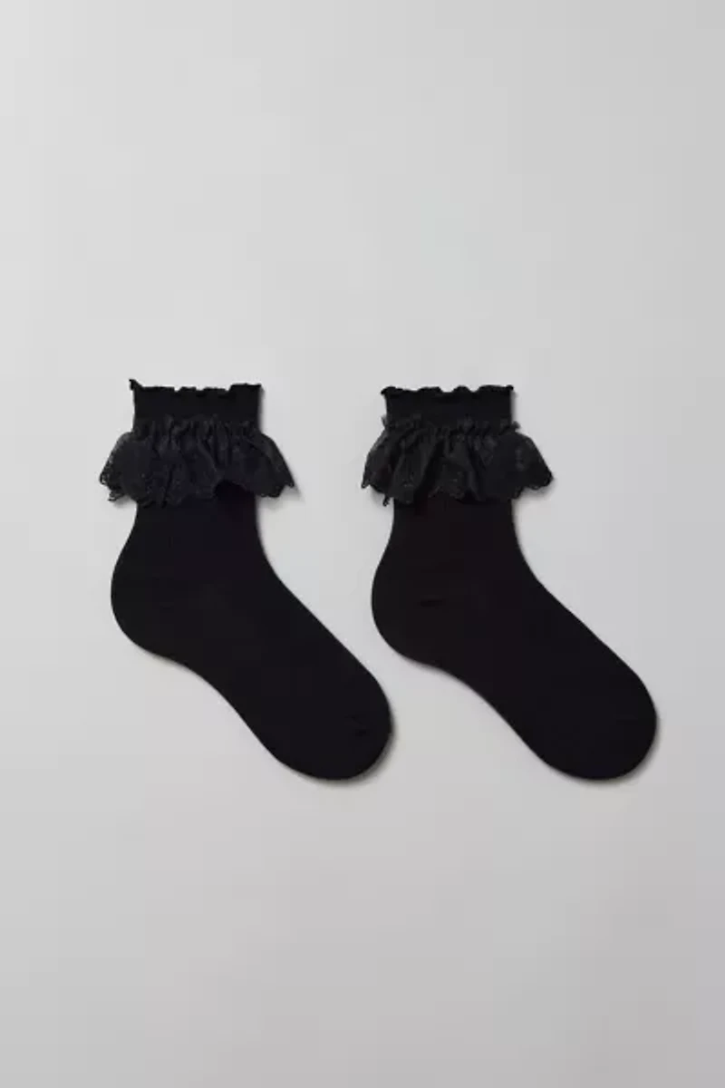 Ruffled Ribbed Crew Sock