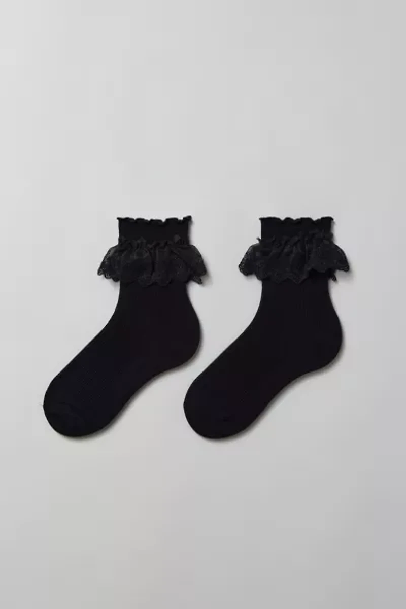 Ruffled Ribbed Crew Sock