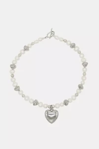 Velvet Luna  Steel Heart Freshwater Pearl Necklace