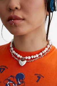 Velvet Luna  Steel Heart Freshwater Pearl Necklace