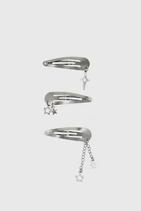 Velvet Luna Star Charms Snap Hair Clips - Set of 3