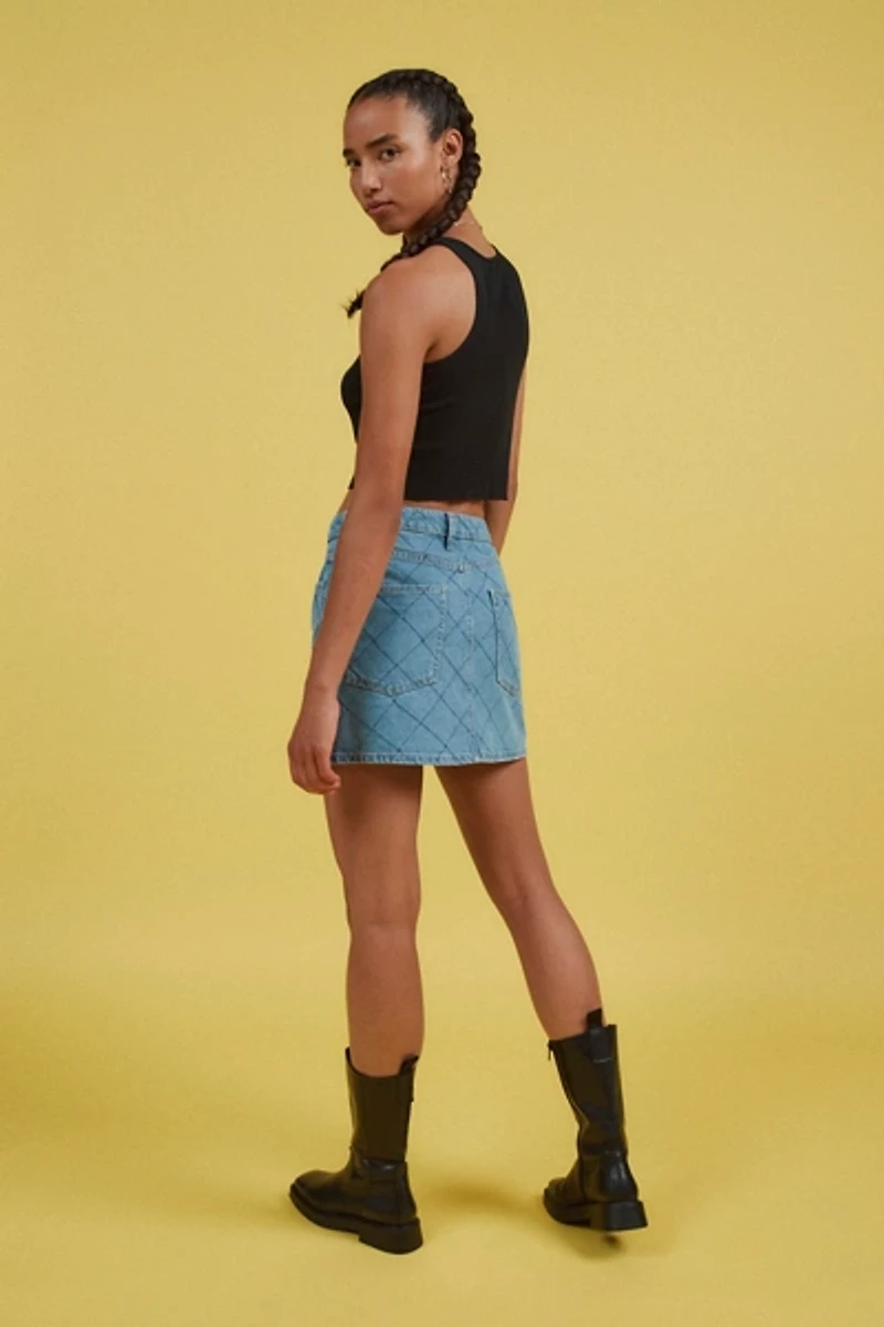 OBEY Kalli Quilted Denim Mini Skirt