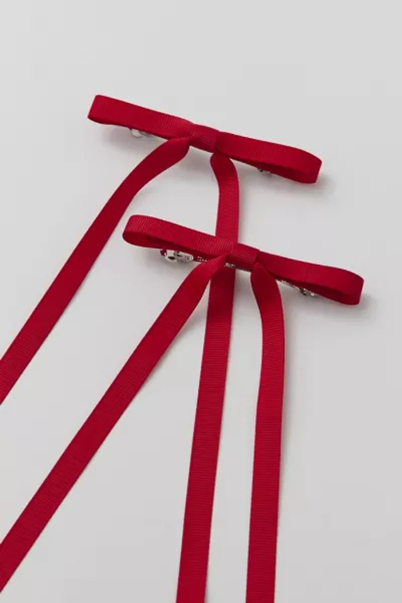 Ribbon Long Hair Bow Barrette Set