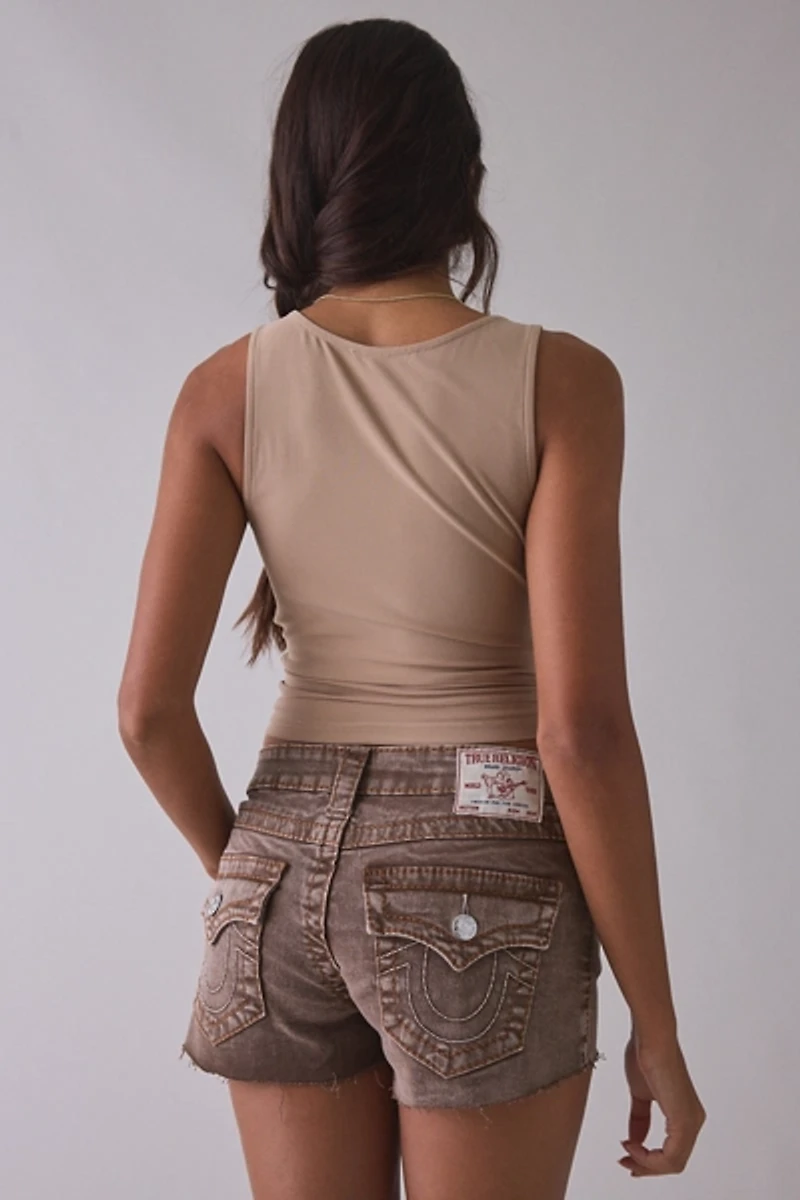True Religion Joey Big T Flap Low-Rise Denim Shorts