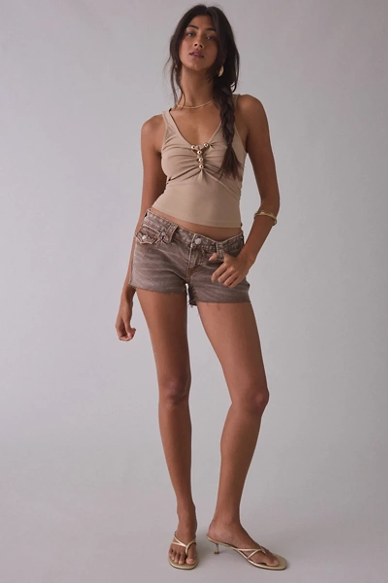 True Religion Joey Big T Flap Low-Rise Denim Shorts