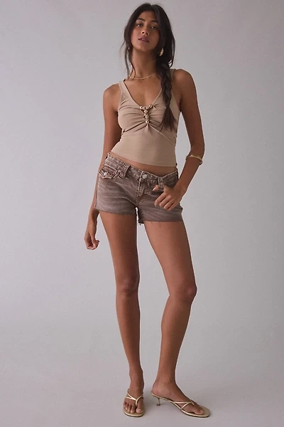 True Religion Joey Big T Flap Low-Rise Denim Shorts