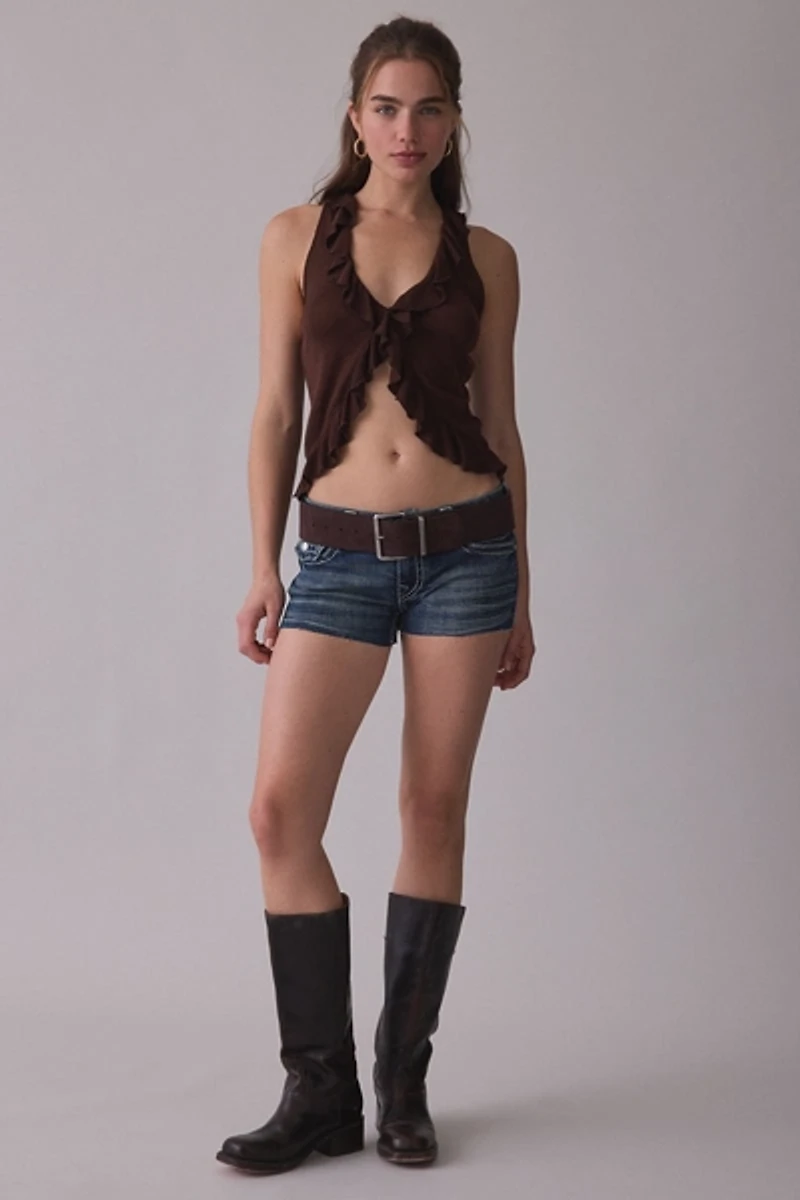 True Religion Joey Big T Flap Low-Rise Denim Shorts