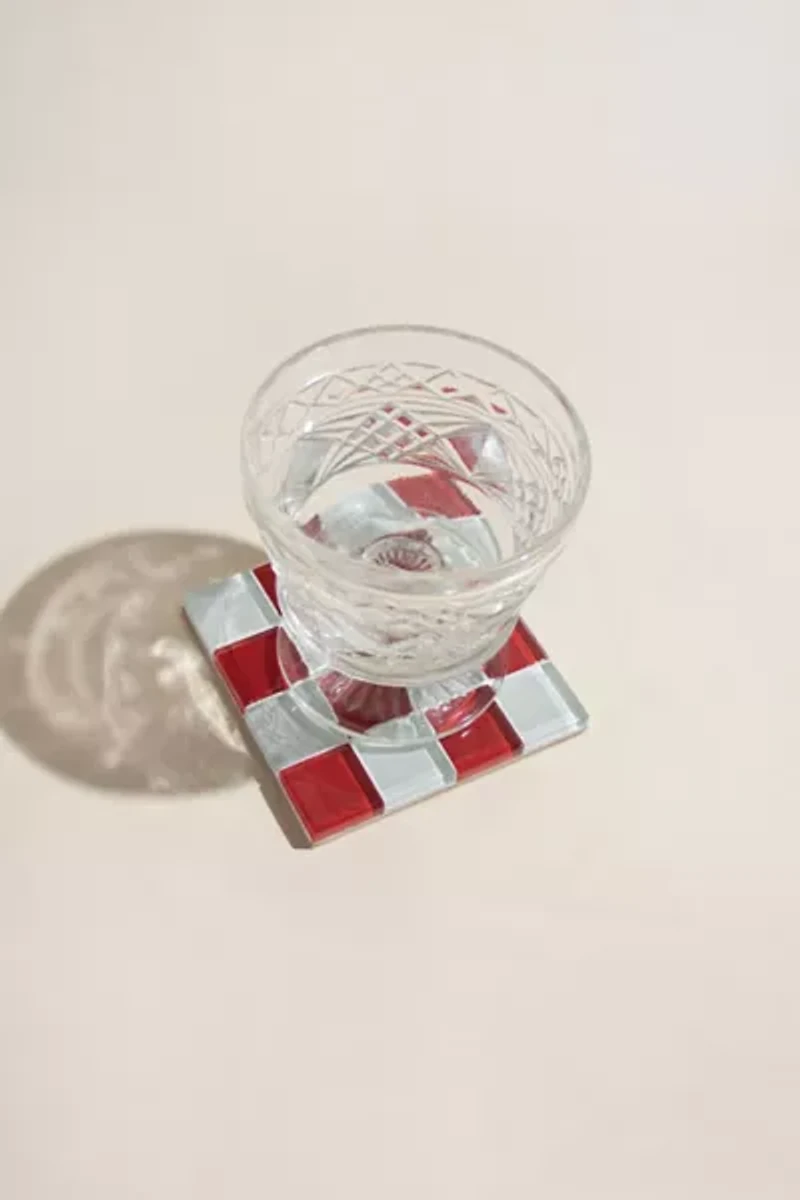 Subtle Art Studios Chocolate Checkered Glass Tile Coaster