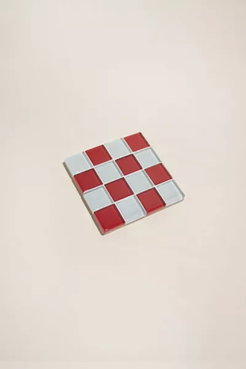 Subtle Art Studios Chocolate Checkered Glass Tile Coaster