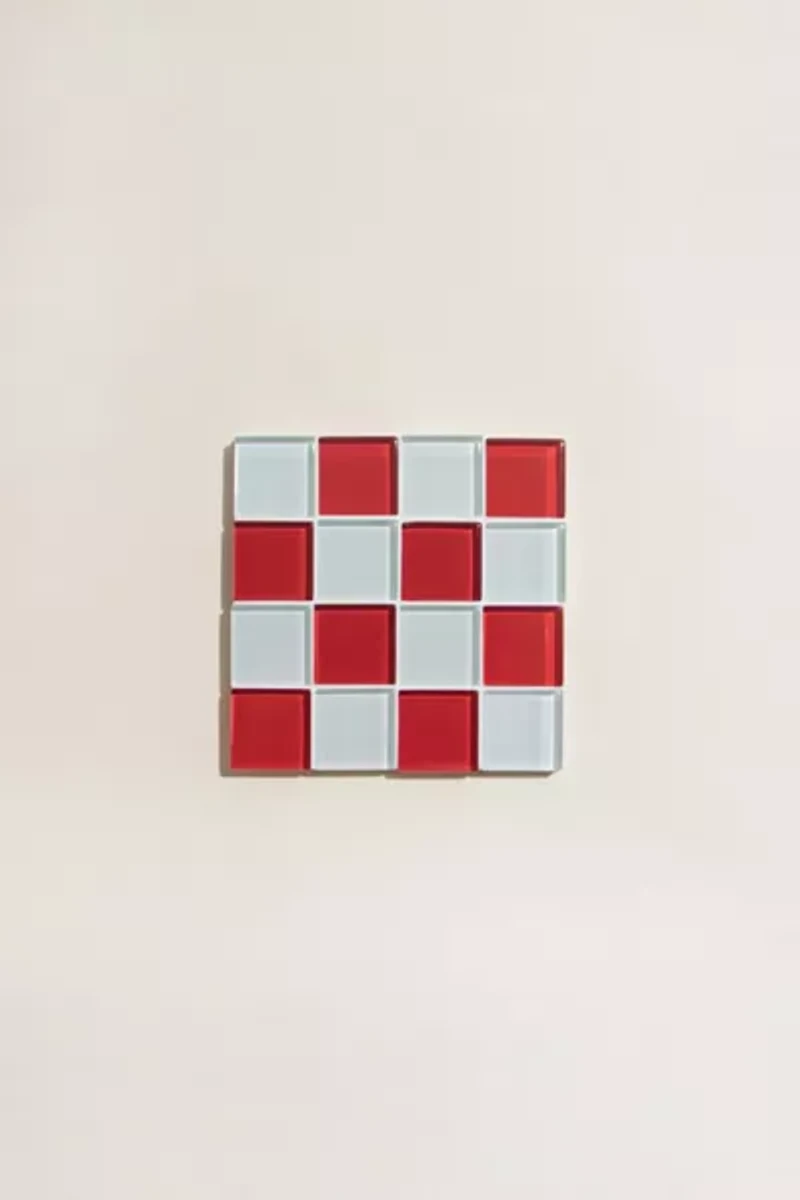 Subtle Art Studios Chocolate Checkered Glass Tile Coaster