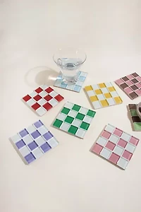 Subtle Art Studios Chocolate Checkered Glass Tile Coaster
